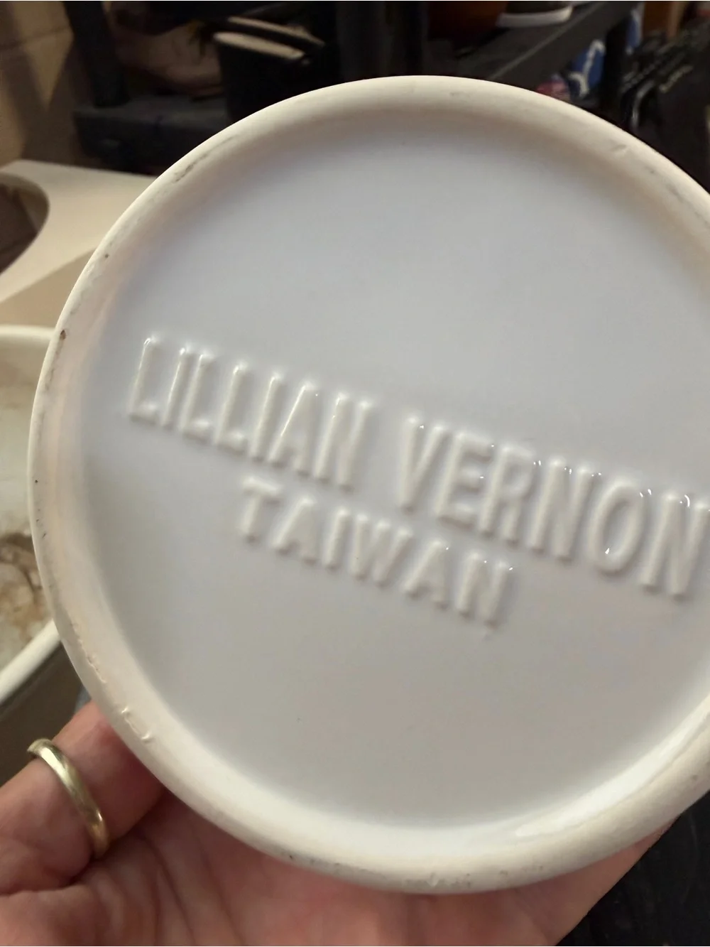 Lilian Vernon White Covered Ceramic Serving Dish with Leaf Relief